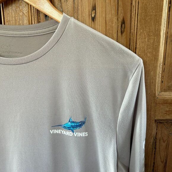 Vineyard Vines X-Small Shirt‎ Gray Blue Sword Fish Desgin Long Sleeve Crewneck - Picture 5 of 8